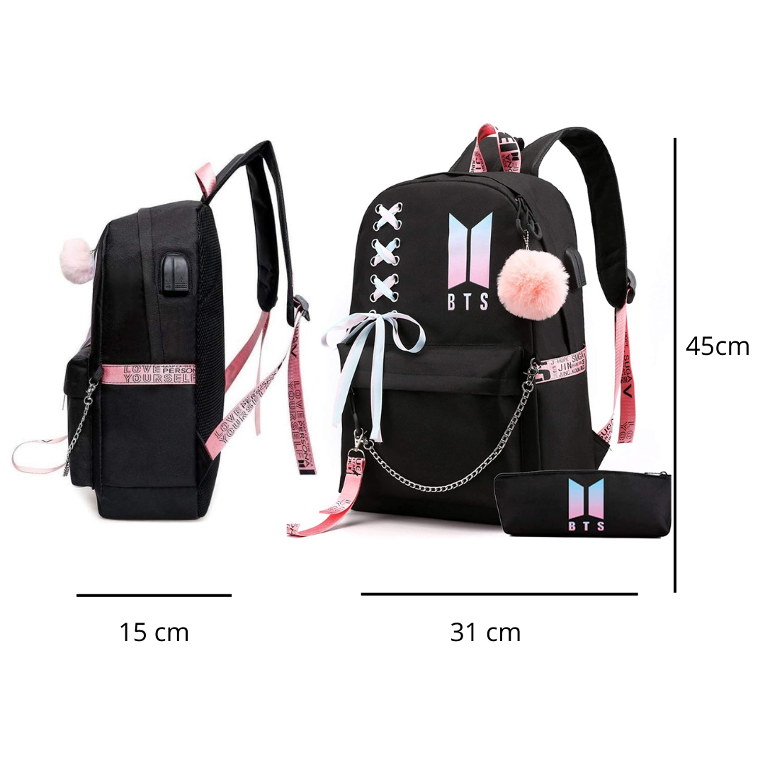 MOCHILA ESCOLAR BTS color NEGRO