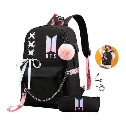 MOCHILA ESCOLAR BTS color NEGRO